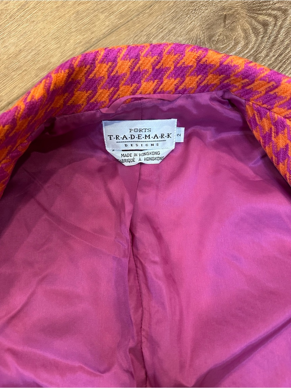 Vintage Pink & Orange Houndstooth Women's Blazer 2 - Picture 13 of 14